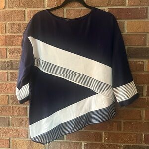 St. John Women’s Asymmetrical Navy Boatneck Top  Size M